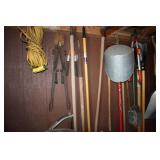 Yard Tools including Bolt Cutters, Hose, Post