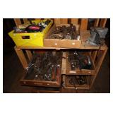 Lot including Bench Vise, Screwdrivers, Leather