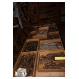 10 Box Lots Including Implement Tools, Wooden