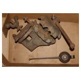 Antique ClamShell Bench Vise and an Oil Can