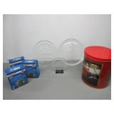 Glass Christmas Platters, Lights, Coca Cola Tin