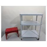 Vintage Metal Kitchen Cart & Wooden Stool