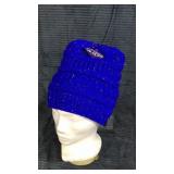 Blue fleece lined ponytail hat