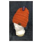 Burnt orange fleece lined ponytail hat