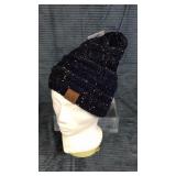Navy blue fleece lined ponytail hat