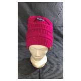 Fuschia fleece lined ponytail hat