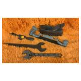 Draw knife, plane, crescent wrench, old wrench,