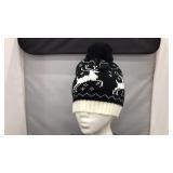 Women winter beanie hat with reindeer black /