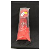 Dominatrix red leather hand shackles feather and