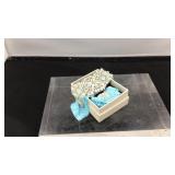 Wedding garter gems and pearls with blue lace