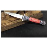 Blue/Red Patterned Thumb Assist Knife