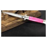 Pink handle Stiletto Spring Assist Knife