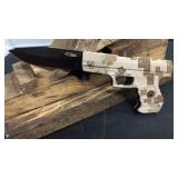 Tan Digital Camo Pistol Knife Thumb Assist