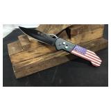 American Flag Push Button Open Knife