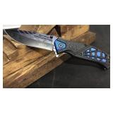 Black/blue spiderweb design knife