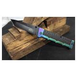 Rainbow/black handled square point Knife