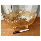 MARIGIOLD CARNIVAL GLASS FOOTED BOWL