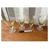 4 VINTAGE GLASS YELLOW FLOWER
