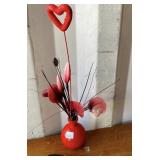 RED VASE AND HEART FLOWERS