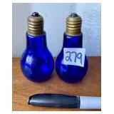 BLUE GLASS LIGHT BULB SALT AND PEPPERS
