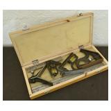 3 Combination Squares in Wood Case