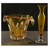 Pair Amber Crystal Vases