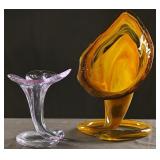 Pair Of Art Glass Lily Vases