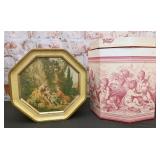 Tin Litho lidded Box & Hat Box
