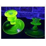 Green Depression Glass Candlestick Holders