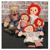 5 Pc Raggedy Ann & Andy Dolls