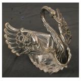 Sterling Silver/Cut Crystal Swan Salt Cellar