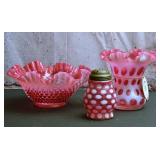 3Pc Cranberry Art Glass