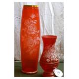 A Pair Of Ruby Glass Vases