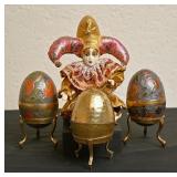 3 Enameled Brass Eggs