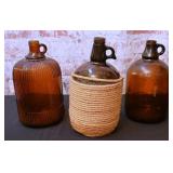 Set of 3 Brown Glass Jugs