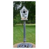 Metal Birdhouse on Cast Iron Stand