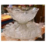 Etched Punch Bowl/Stand/Cups