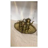 Solid brass serving tray teapot with cream and Solid brass serving tray teapot with cream and