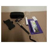 Selfie stick, charge pal with speaker, phone