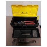 Pipe wrench with various other tools and tool box