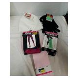 Group of new tights, gloves and Joe Boxer hat