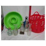 Group of decanter bottles and more