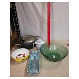 Green glass bowl, new Corkscrew, cat Bowl, Todd