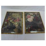 Pair of vintage floral artwork pieces with Pair of vintage floral artwork pieces with