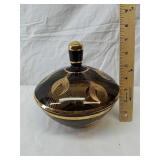 Vintage darkglass candy dish with golden design Vintage darkglass candy dish with golden design