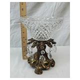 Heavy brass base dish with glass bowl and hanging Heavy brass base dish with glass bowl and hanging