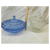 Blue glass candy dish and clear glass candy dish Blue glass candy dish and clear glass candy dish