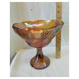 Carnival Glass pedestal fruit design dish Carnival Glass pedestal fruit design dish