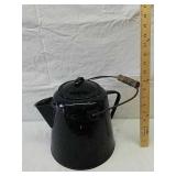 Large black enamel Camp teapot with wood handle Large black enamel Camp teapot with wood handle
