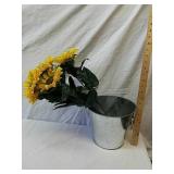 Metal bucket with bouquet of sunflowers Metal bucket with bouquet of sunflowers